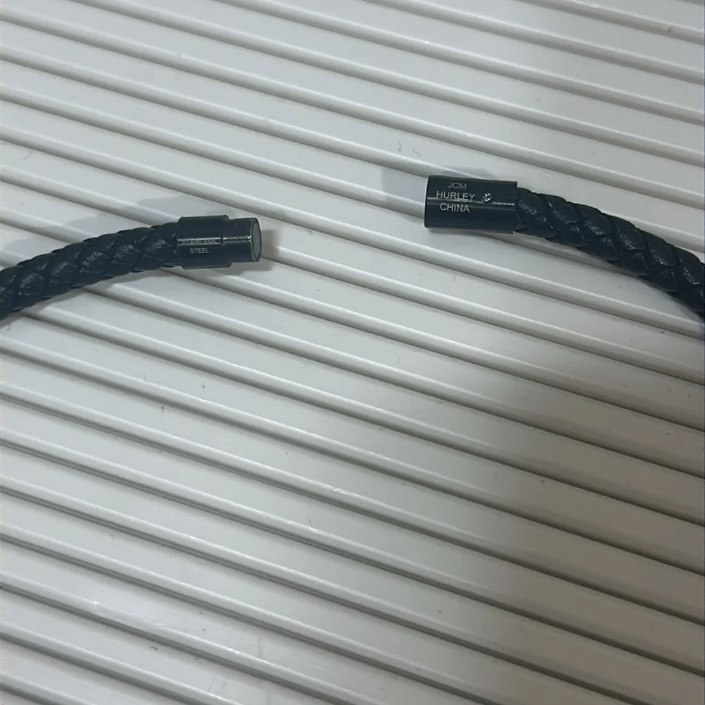HURLEY Men’s Stainless Steel Black Braided Necklace
